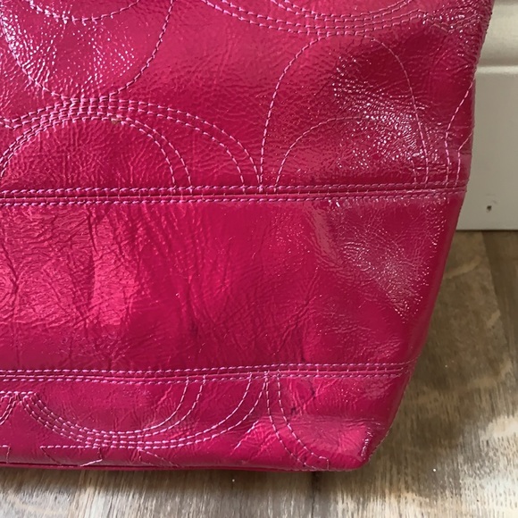 Coach C Optic Stitched Berry Patent Leather Tote - Picture 4 of 15